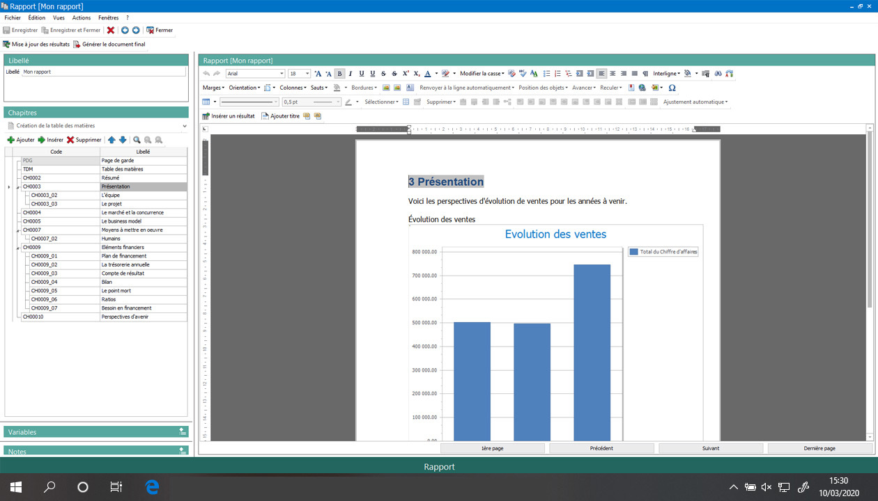 Logiciel EBP business plan rapport