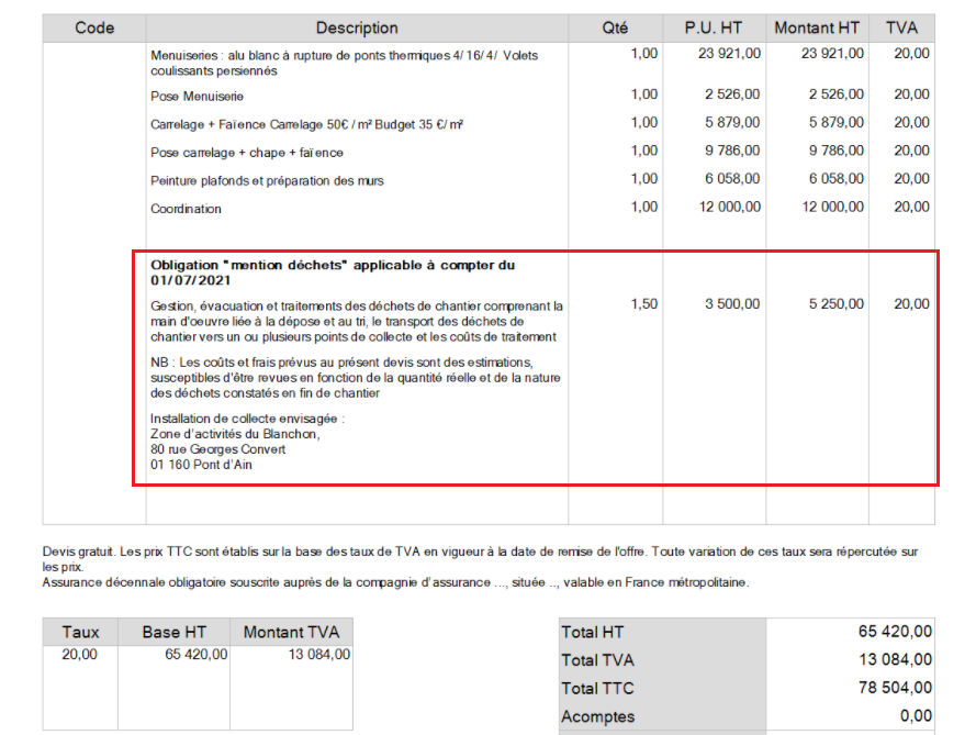 devis facture décret déchets