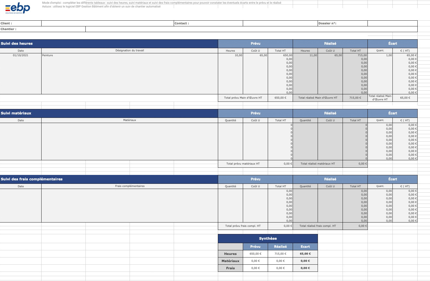 Planning suivi de chantier