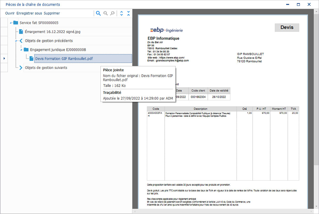 EBP - Logiciel Comptabilité Publique pièce jointe