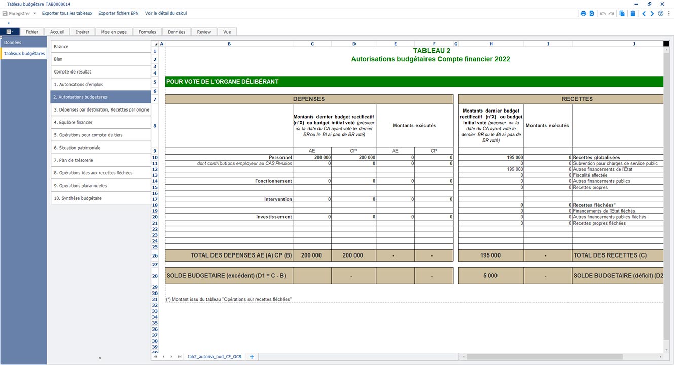 EBP - Logiciel Comptabilité Publique tableau budgétaire