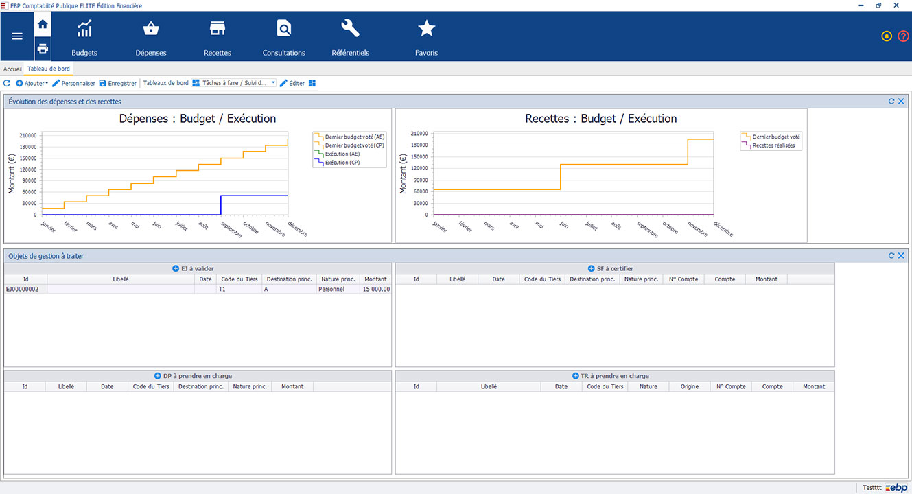 EBP - Logiciel Comptabilité Publique tableau de bord